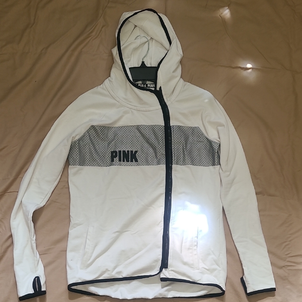 Y2K 2000's PINK Victoria's Secret Athletic White and Gray Zip-Up Hoodie